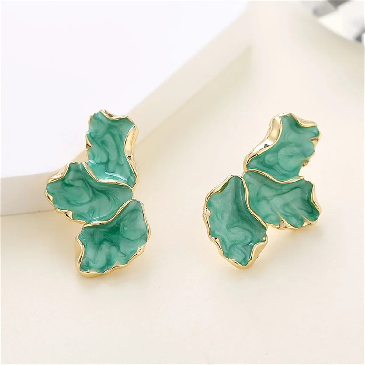 Gold Flower Epoxy Statement Stud Earrings