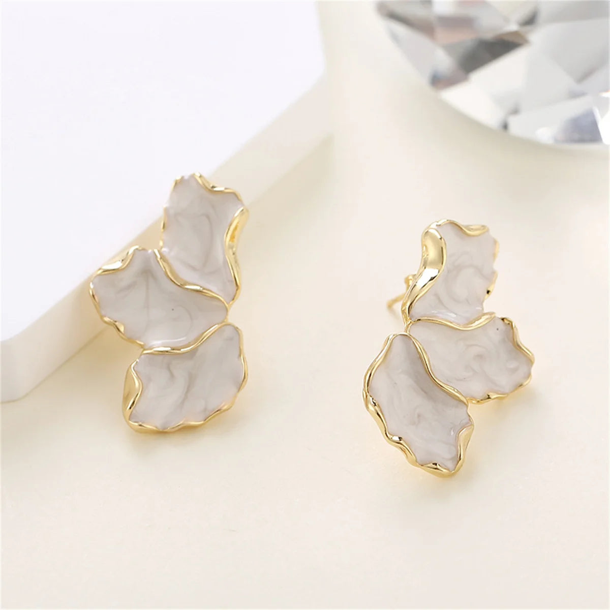 Gold Flower Epoxy Statement Stud Earrings